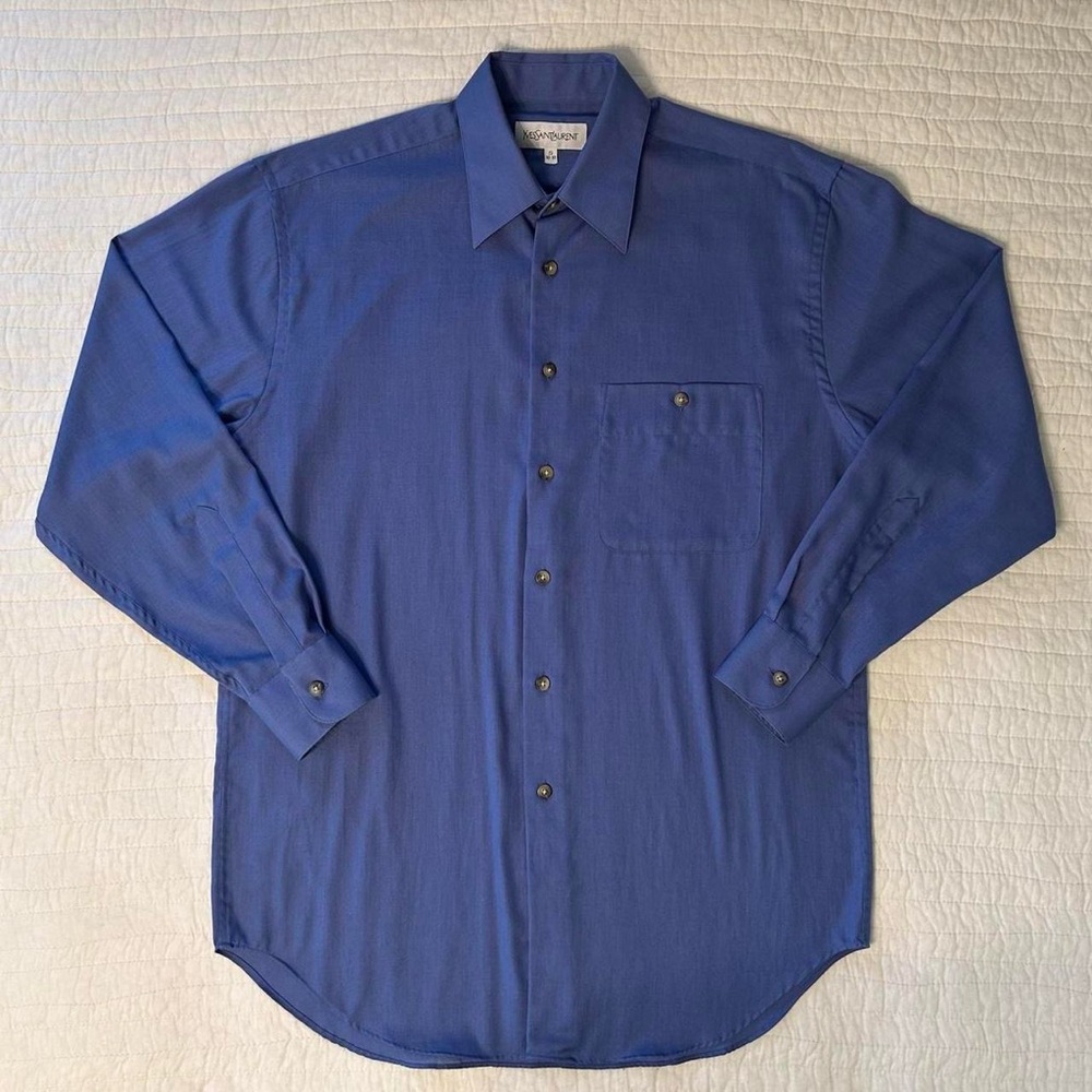 YSL Yves Saint Laurent Blue Lightweight Wrinkle Resistant Designer Dress Shirt